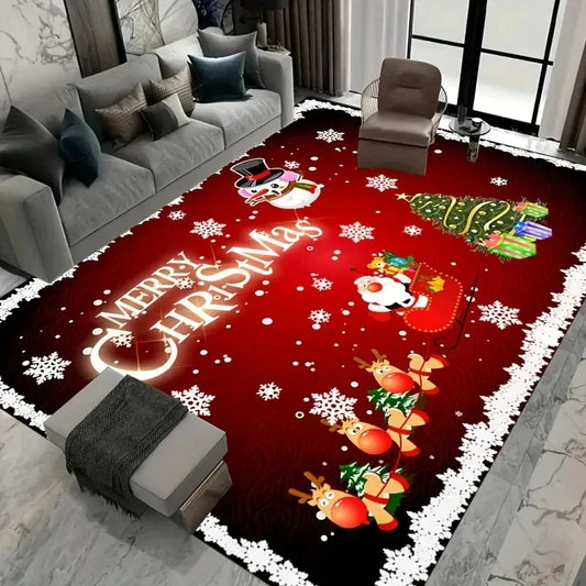 Christmas Big Carpet Santa Claus Snowman for Living Mat Room Decor Sofa Table Large Bedroom Bedside Foot Red Pad Decoration Rug
