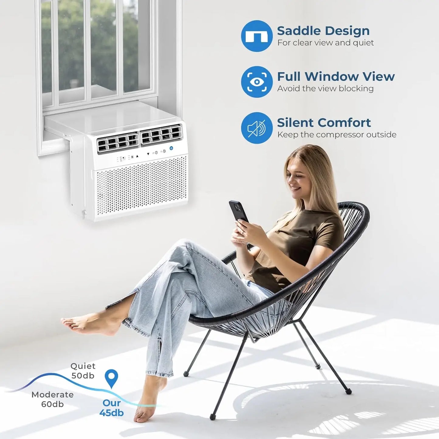 U-Shaped Air Conditioner Window Unit 10000BTU, Ultra Quiet Window Air Conditioner Cools up to 450 Sq. Ft, Saddle Window AC