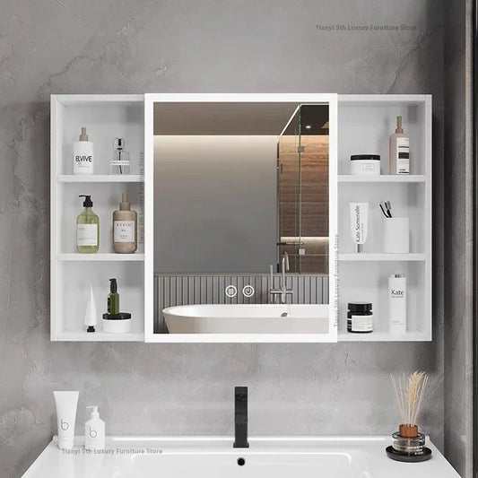 Space Aluminum Bathroom Mirror Wall-mounted Make Up Vanity Storage Mirror Cabinet Shelves Home Furniture Muebles Bano FYBC