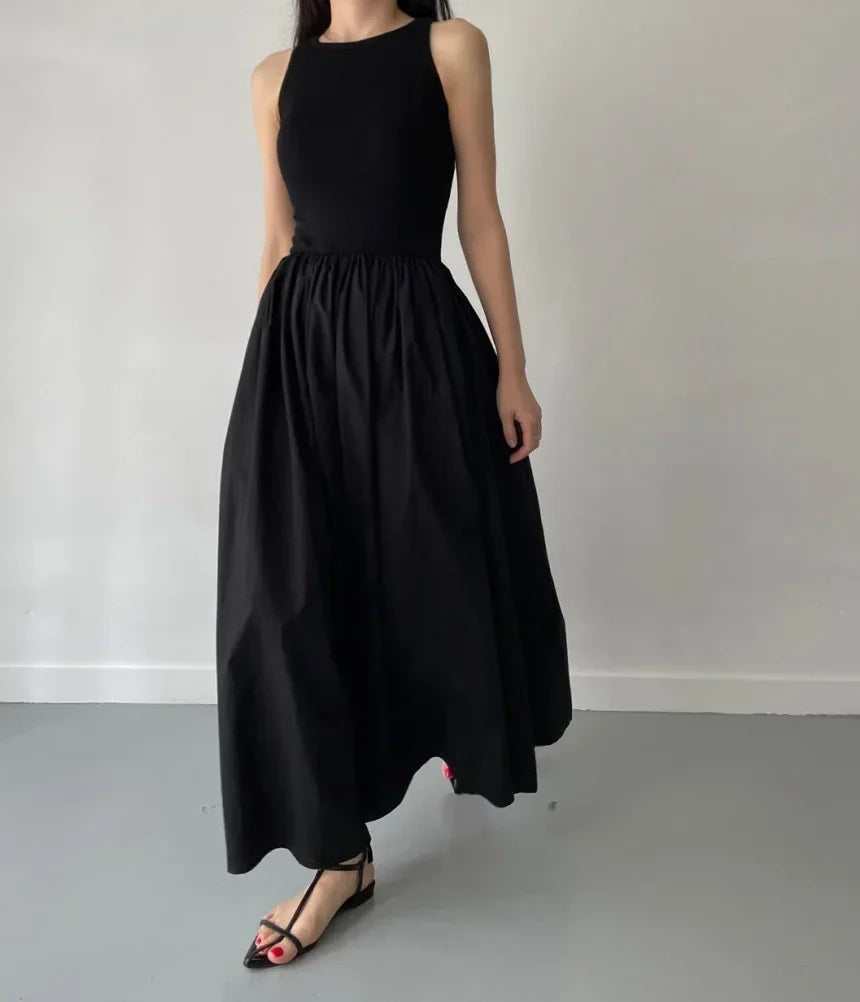 Simple Elegant Black Long Dresses For Women Round Neck Sleeveless