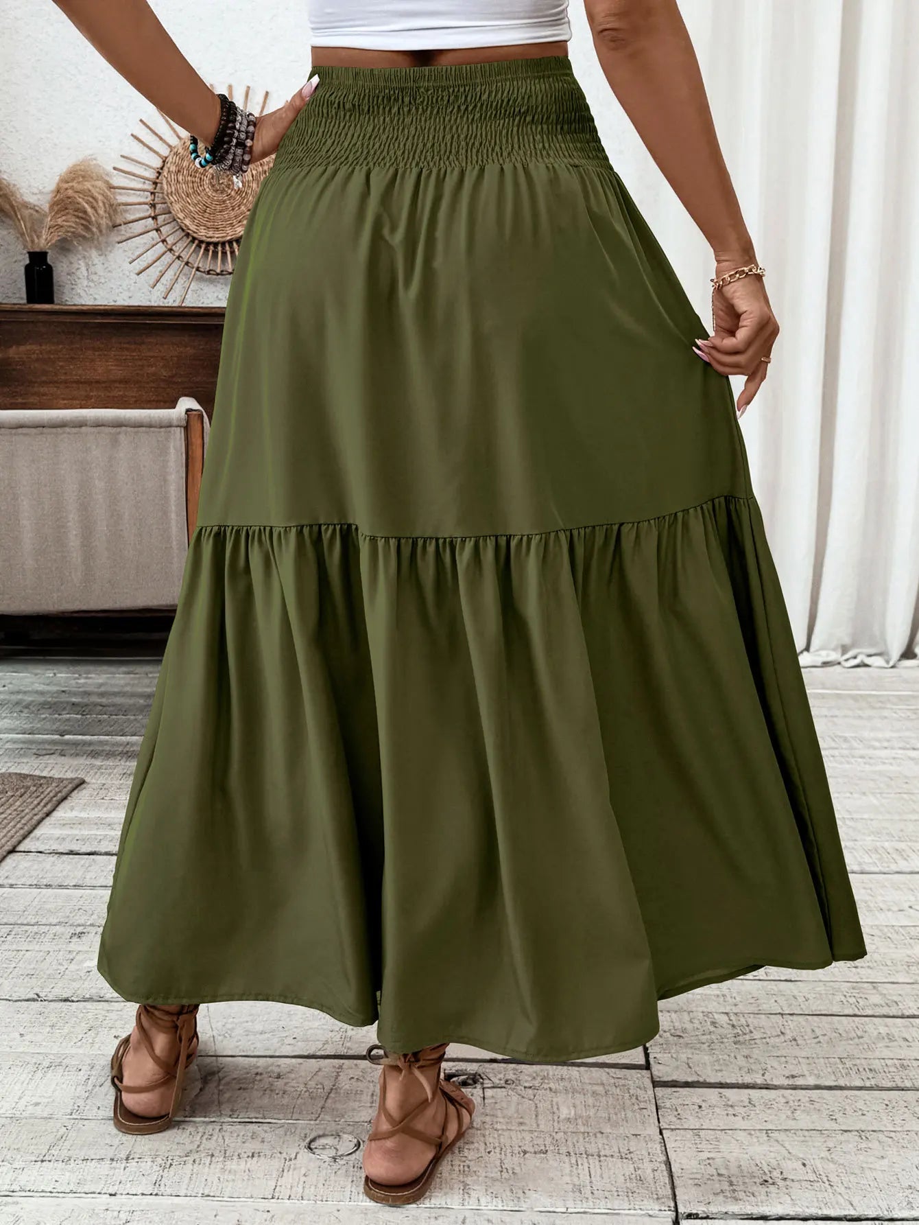 Women New Classic Printed Skirt Retro High Waist Long Skirt Casual Stylish Loose Beach Skirt Elegant Ladies Floral Pleated Skirt