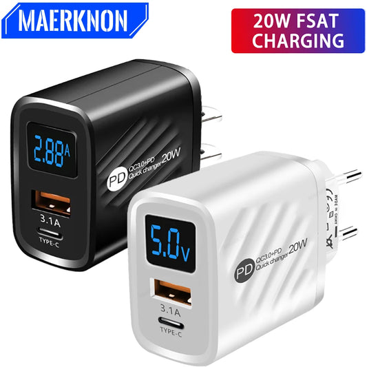 USB C Charger 20W PD Fast Charging Phone Charger Adapter For iPhone Samsung Xiaomi Huawei Quick Charge EU/US Plug Wall Charger