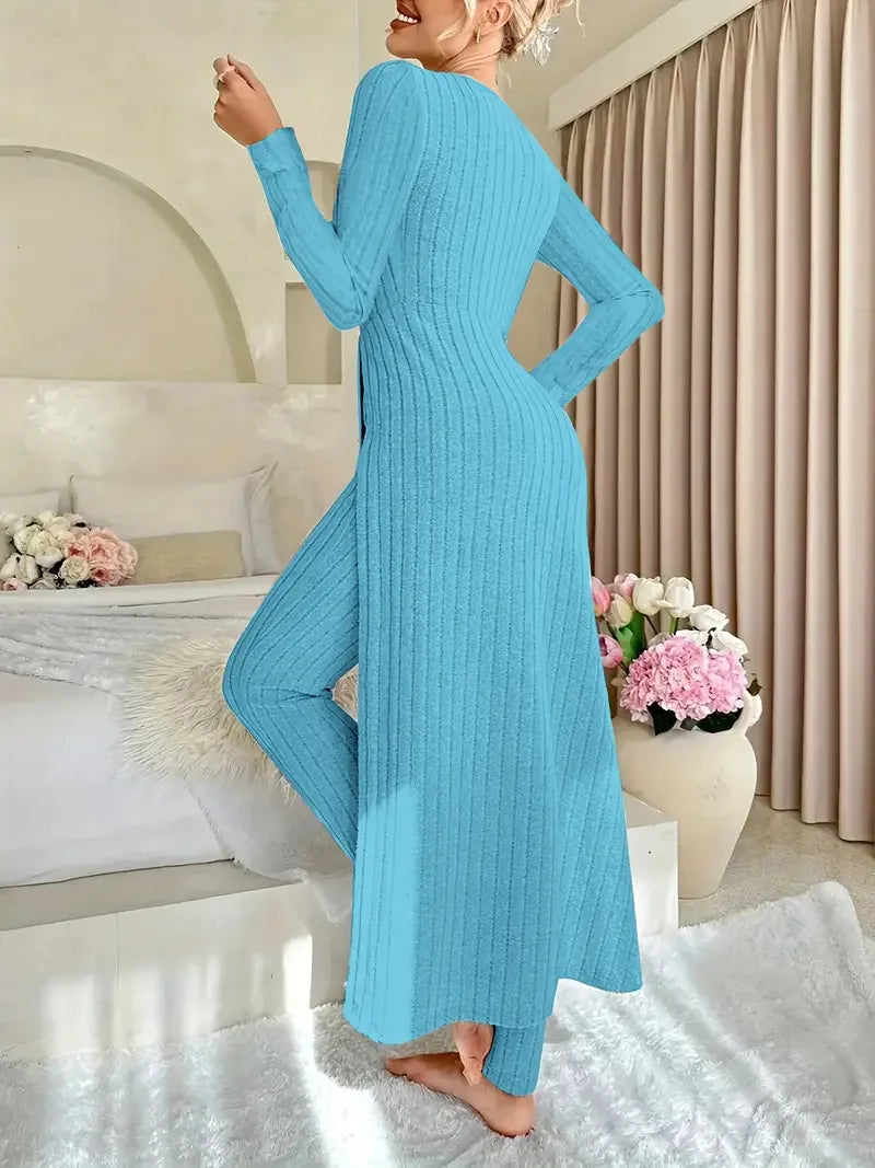 Autumn Casual Solid Set For Women Fashion O Neck Long Tops+High Waist Slim Pants 2 Piece Sets Lady Holiday Women's Clothing New