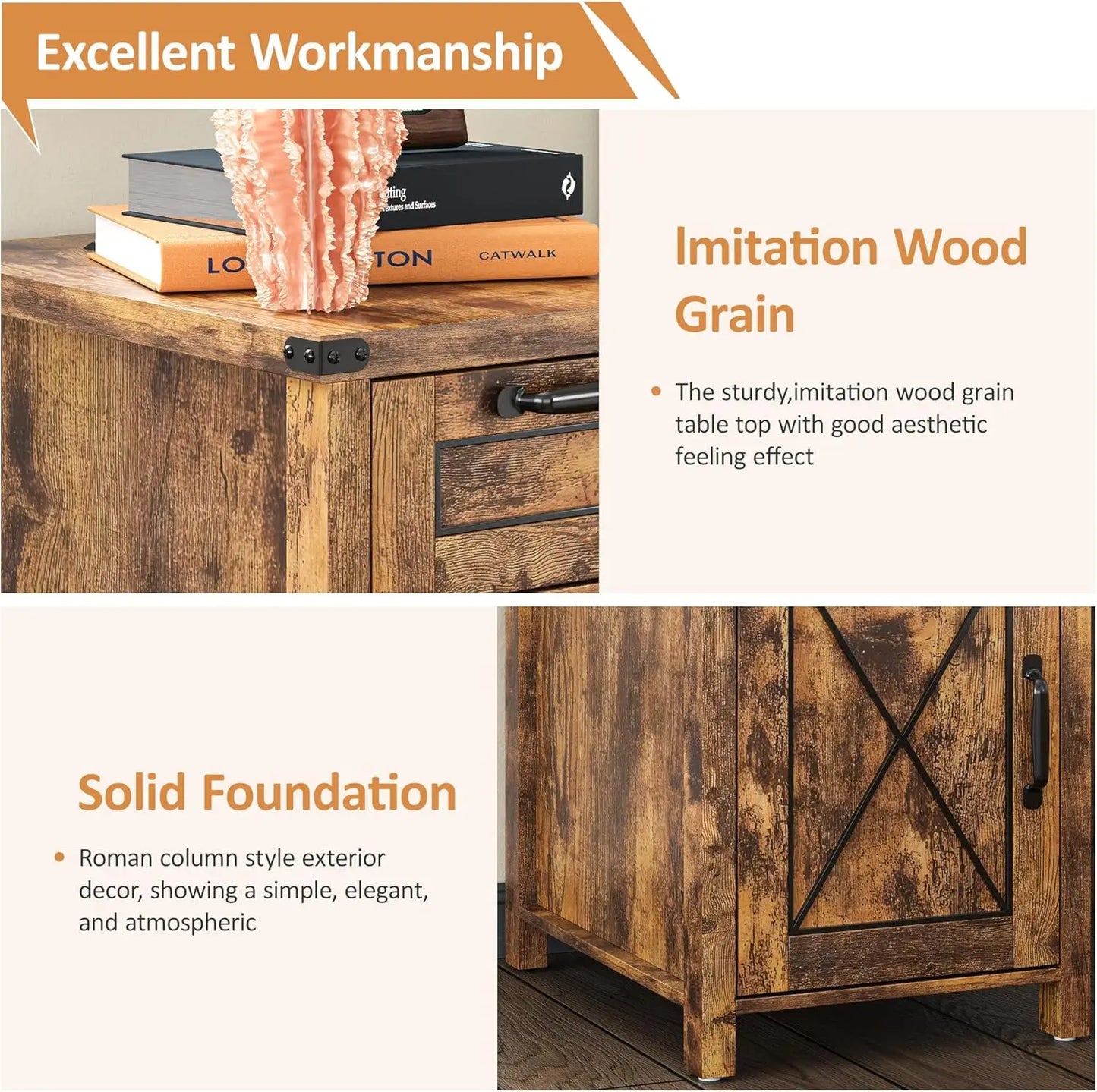 Vabches Nightstand with Drawer&Storage Cabinet Farmhouse Night Stand with Power Outlet Wood End Table Bedside Table for Bedroom