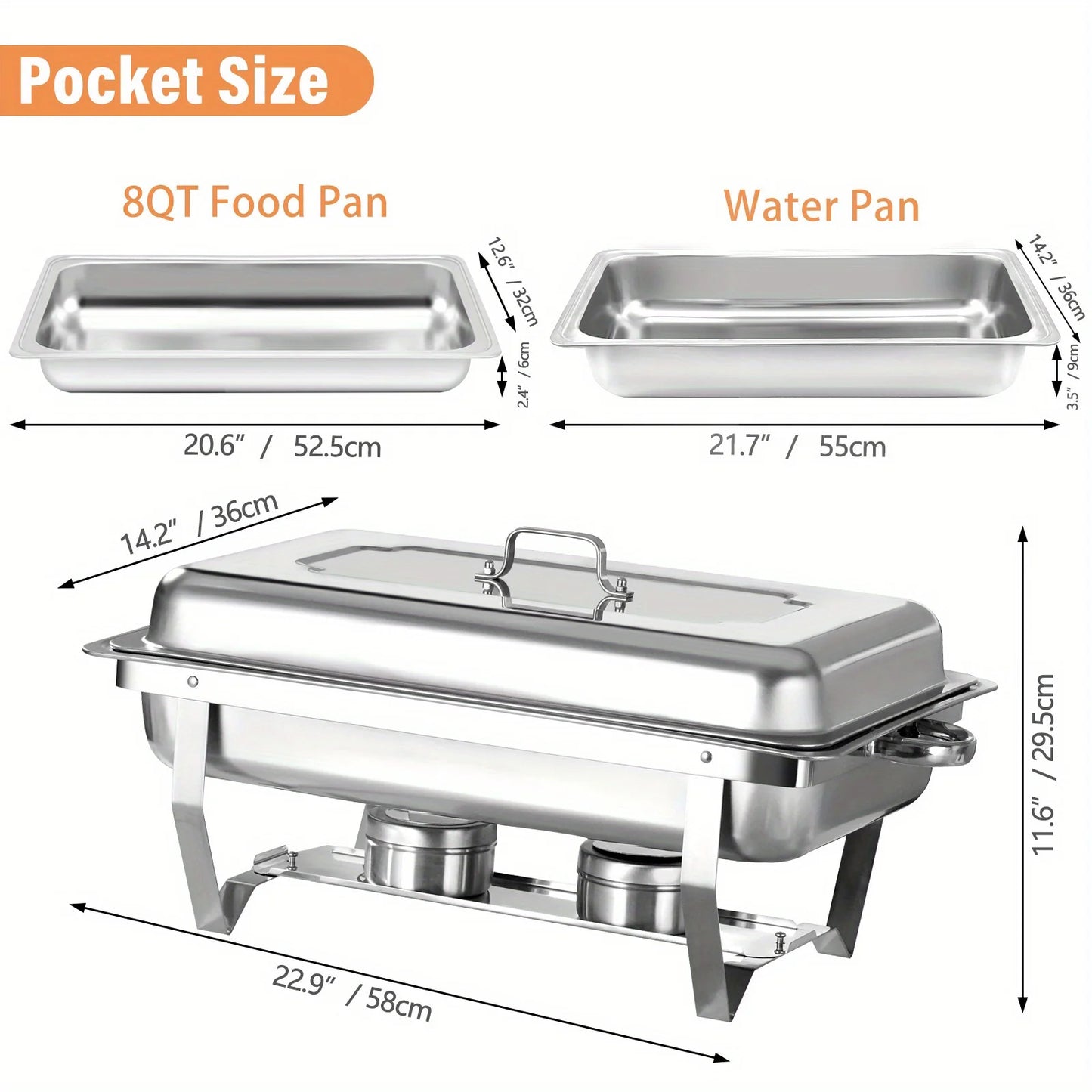8 Pack Chafing Dish Buffet Set, Stainless Steel Food Warmer Kit with Lids, Food Pans, Water Pan and Fuel Holders for Restaurant