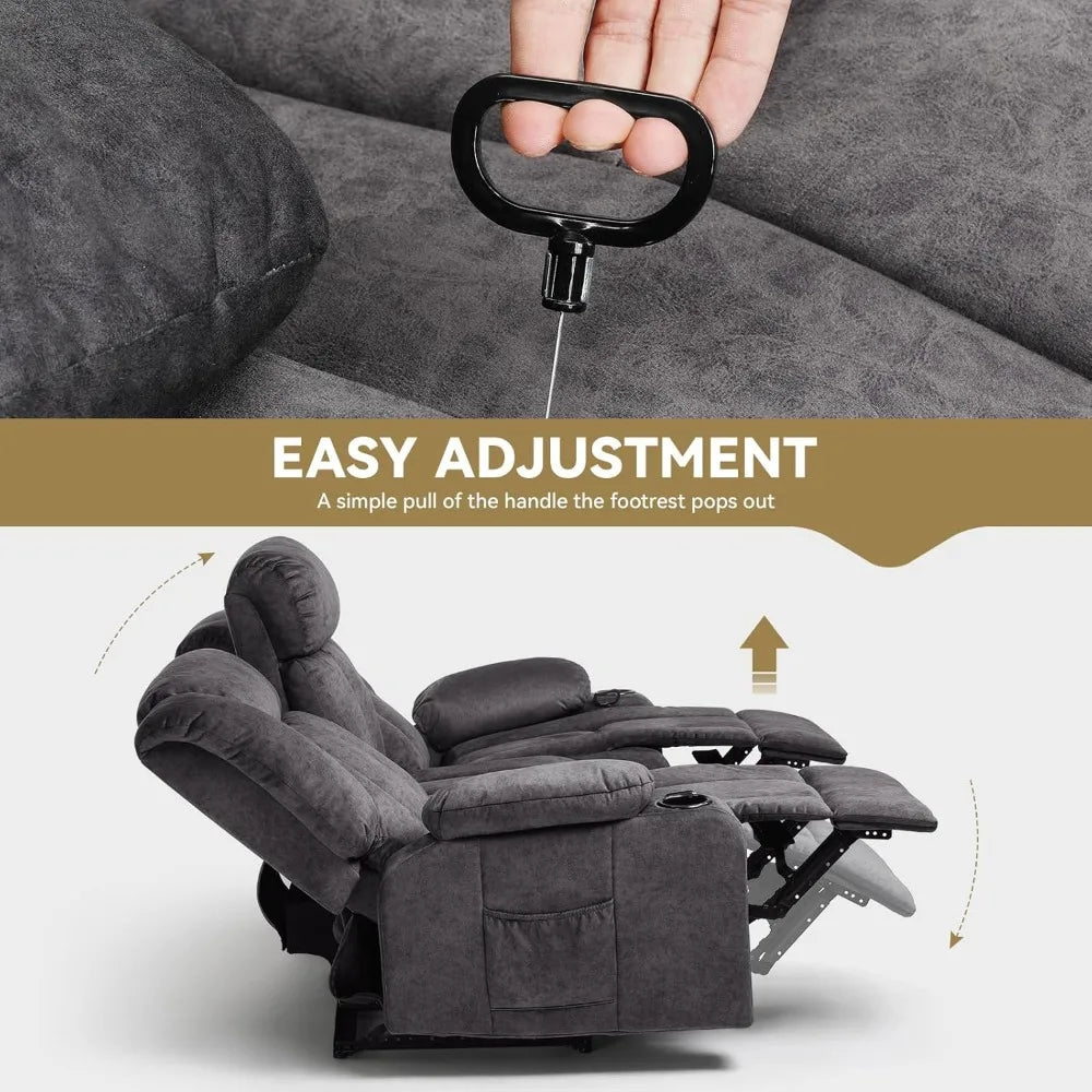 Manual Recliner Chair Set，Fabric Reclining Sofa Chair with Cup Holders, Upholstered Recliner with Side Pockets Suitable for Liv