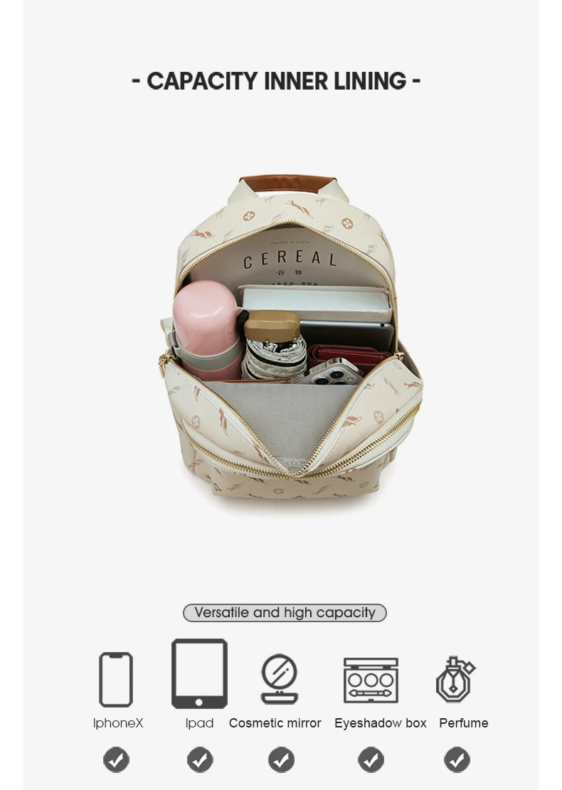 FOXER Women Travel Rucksack Female Casual Monogram Backpack