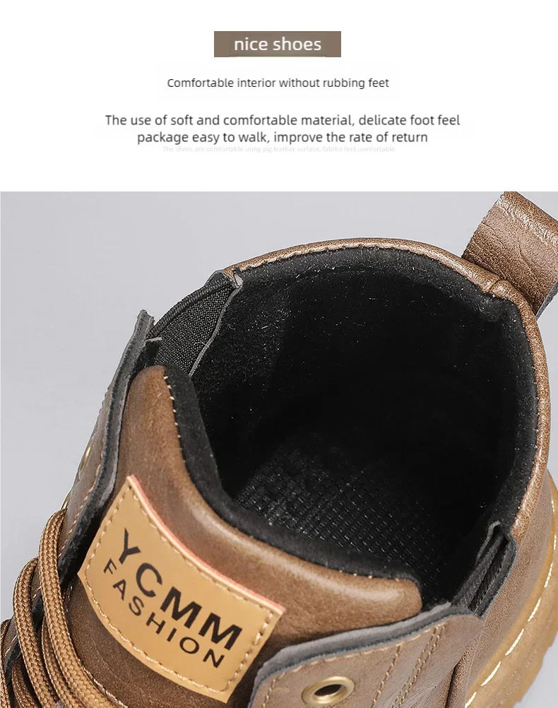 Men's boots soft sole four seasons anti slip comfortable high top boots men's thick soled comfortable youth versatile work boots