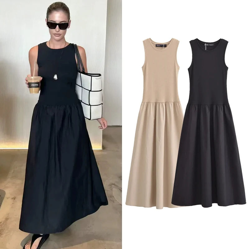 HXAO Women's Black Long Dresses Sleeveless Elegant Dresses Fashion Casual Vintage Party Khaki Dresses