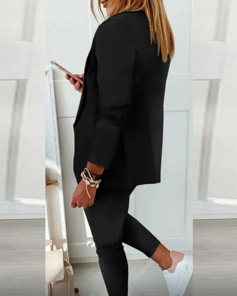 2024 New European and American Leisure Solid Color Commuting Fashion Leisure Set, Suit and Women's Wear Set