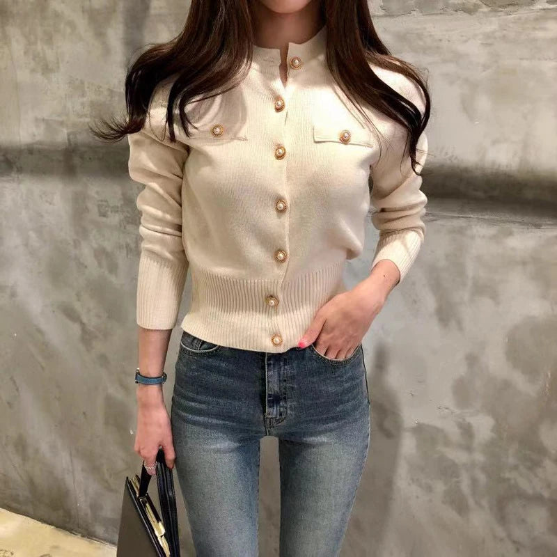 2025 Autumn Long Sleeve Fashion Women Cardigans Sweater Knitted Coat Short