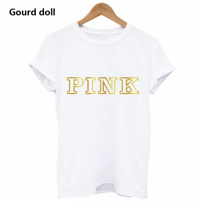 Fashion PINK Letter Printed T-Shirts Women Tops Tee t shirt