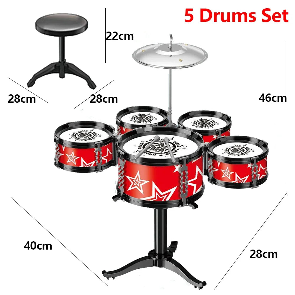 Jazz Drum Set for Kids 3 Drums / 5 Drums with Small Stool Drum Stick Set Music Instrument Educational Toys for Beginners Gifts