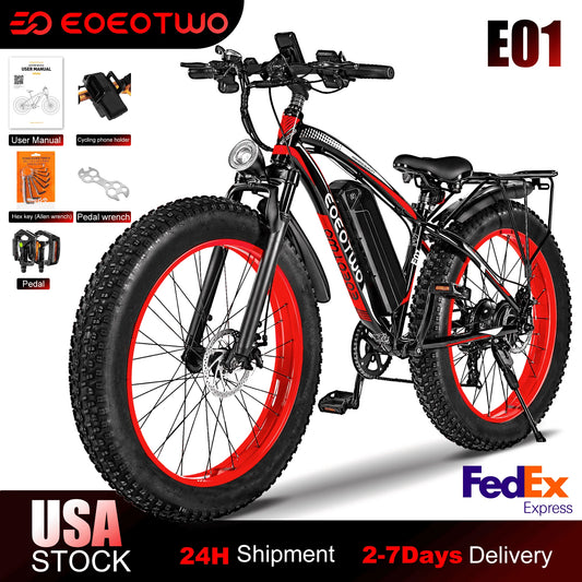 Electric Bike Adults 1500W Peak Motor 34Mph Electric Bicycle 26" Fat Tire Mountain Bike 60Mile Range 48V 15AH Electric Dirt Bike