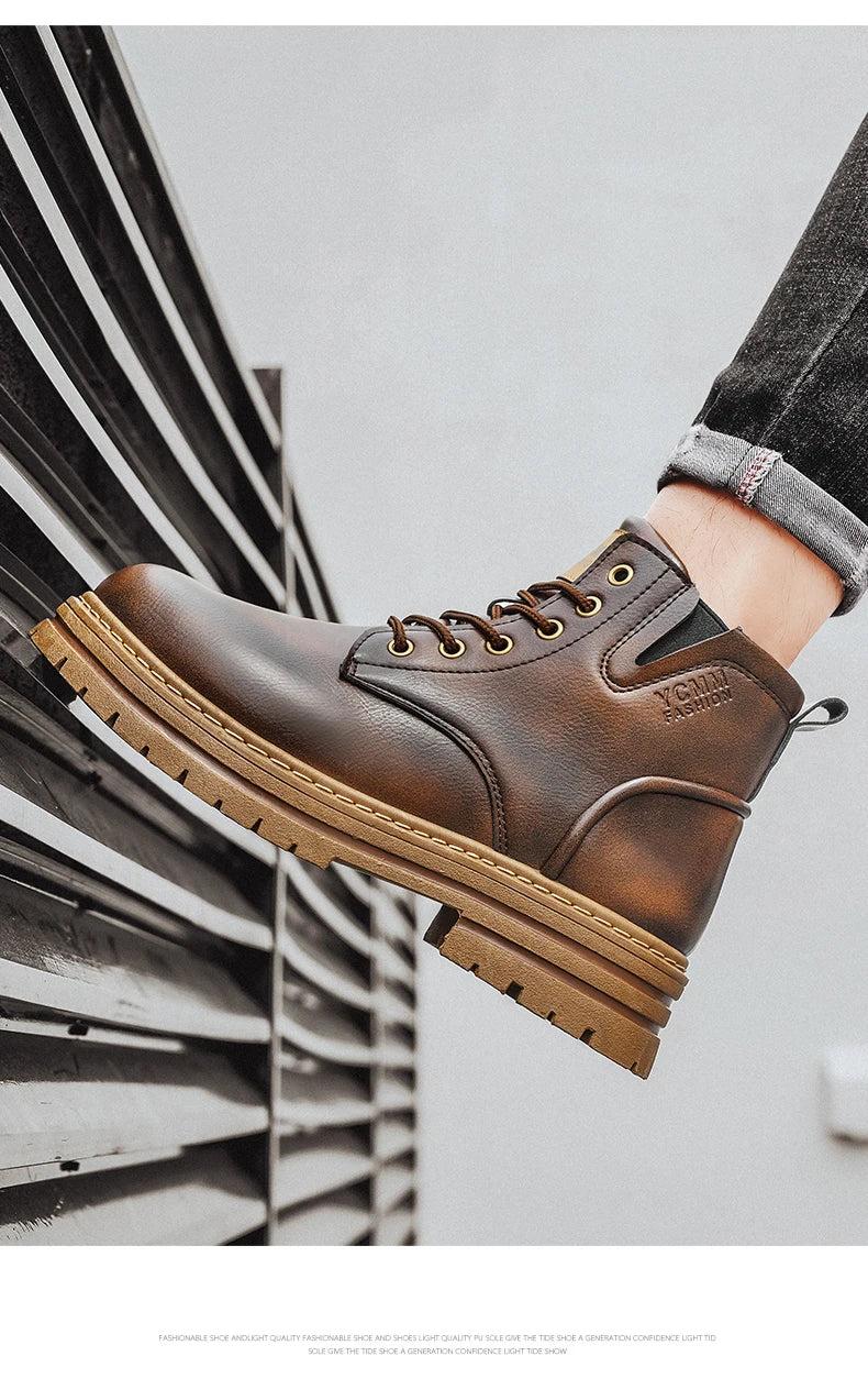 Men's boots soft sole four seasons anti slip comfortable high top boots men's thick soled comfortable youth versatile work boots