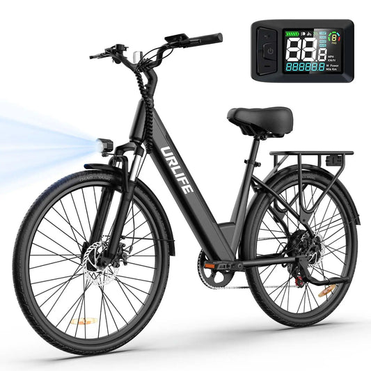 Peak 750W E26 Electric Bike 26x2" Commuter Tires 48V 10.4Ah Removable Battery 20MPH Speed 7-Speeds LCD Display