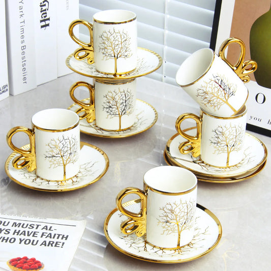 6 cups and 6 plates set, European light luxury ceramic coffee cup and saucer set, British exquisite cup and saucer afternoon tea