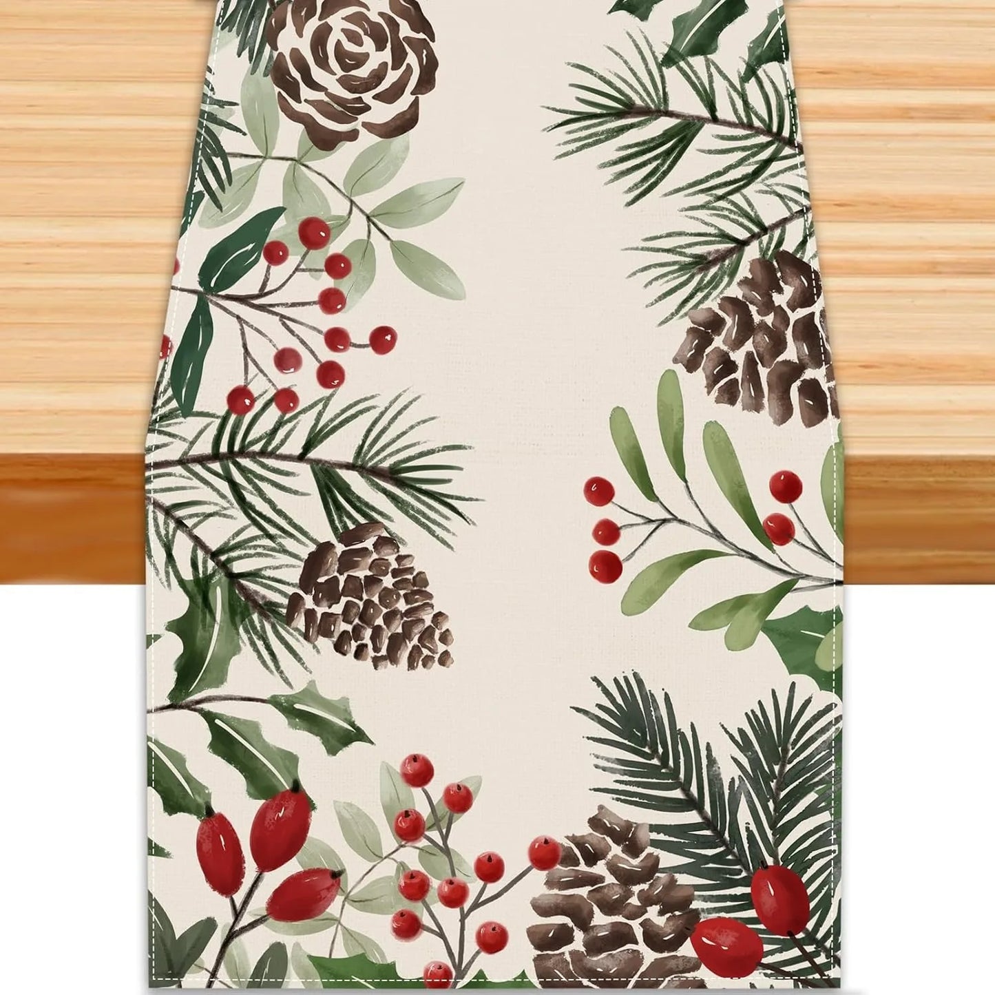 Christmas Dinner table flag: Festive Greenery and Berries for a Magical Feast! New Year home party decoration