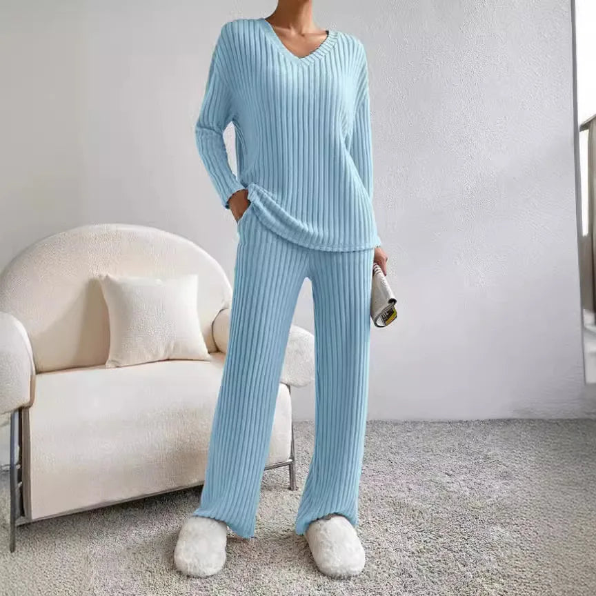 Solid Color Casual Loose Knitting Sets For Women Elegant Autumn Women's Two Pieces Suit Full Trouser Set Female Outfit Clothes