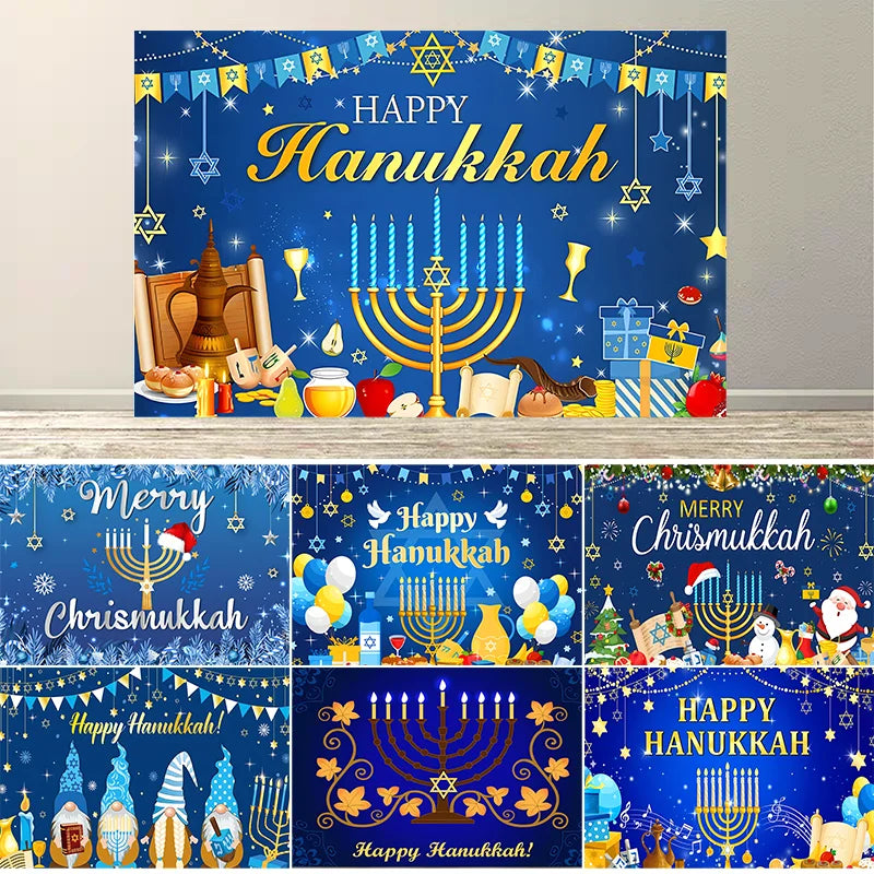Dewprint Happy Hanukkah Decorations Backdrop Banner Merry Chrismukkah Chanukah Party Background Photography Indoor Outdoor Props