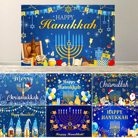 Dewprint Happy Hanukkah Decorations Backdrop Banner Merry Chrismukkah Chanukah Party Background Photography Indoor Outdoor Props