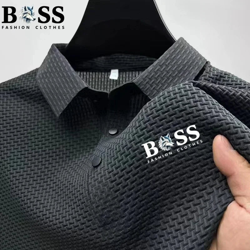 2025 Men's Casual Luxury Trend Ice Silk Quick-Dry Collarless Short-Sleeved Polo Shirt - Summer High-Quality Comfortable Breathab
