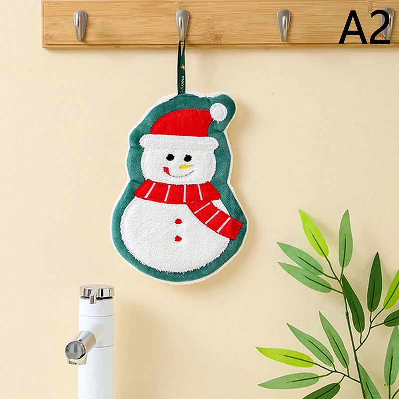 Christmas Hand Towel Cartoon Snowman Wipe Cloth Absorbent Kitchen Cleaning Rag Christmas Handkerchief Xmas Decor