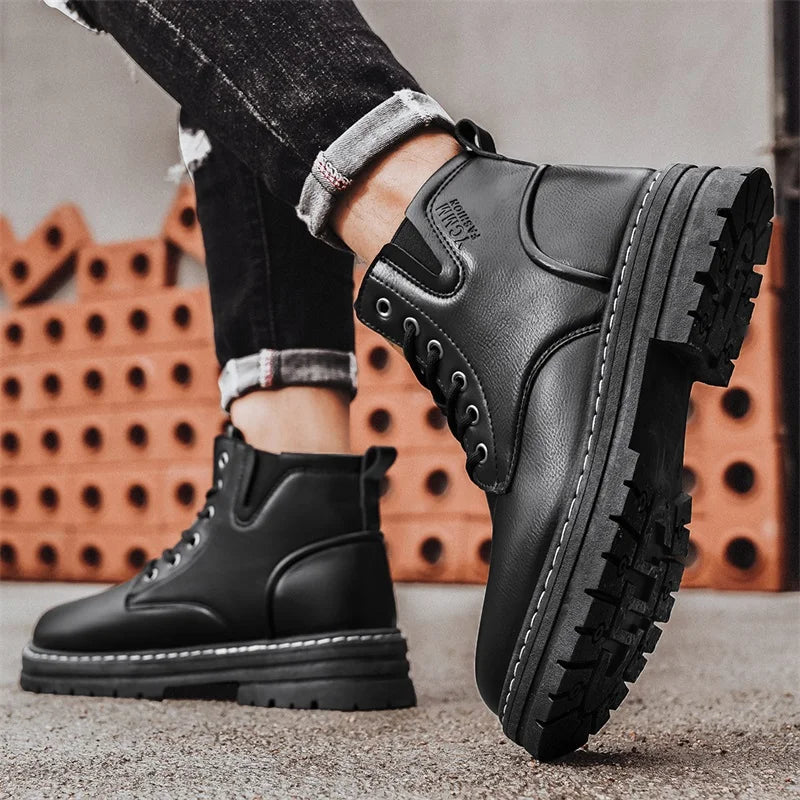 Men's boots soft sole four seasons anti slip comfortable high top boots men's thick soled comfortable youth versatile work boots