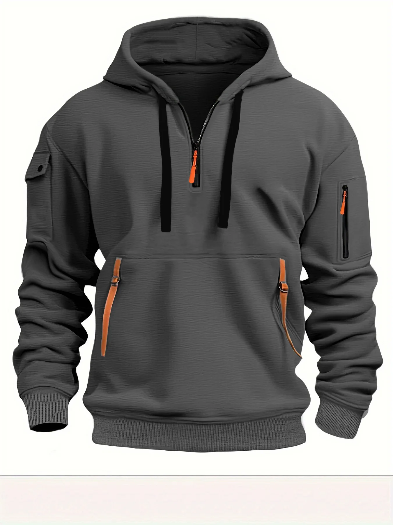 2025 New Multi Pocket Zipper Fleece Hooded Casual Shirt