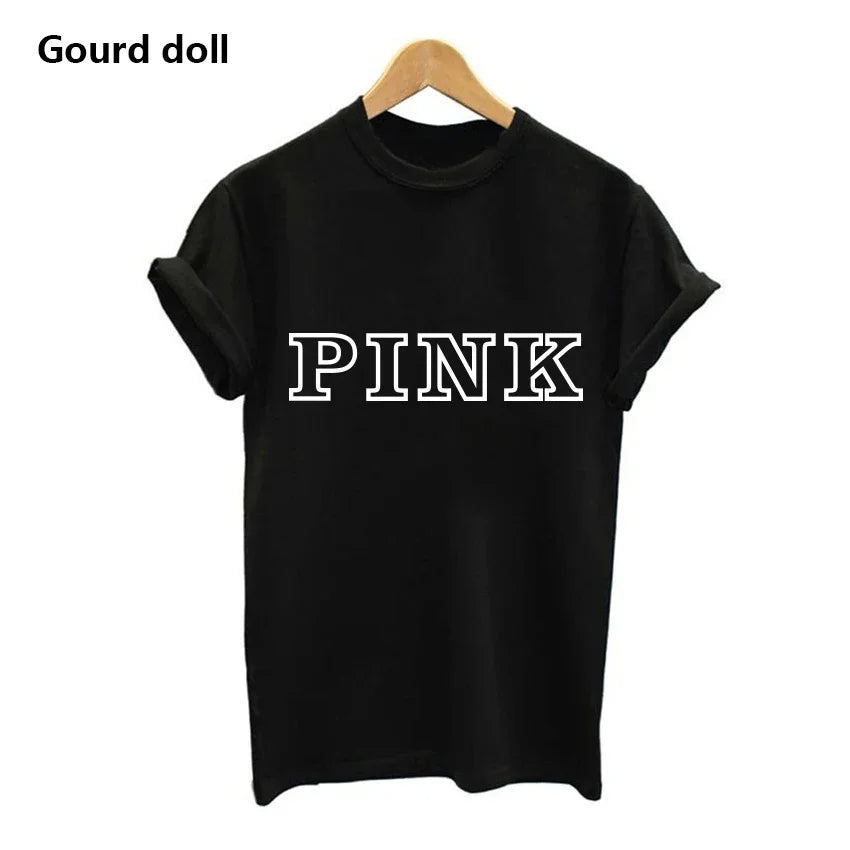 Fashion PINK Letter Printed T-Shirts Women Tops Tee t shirt