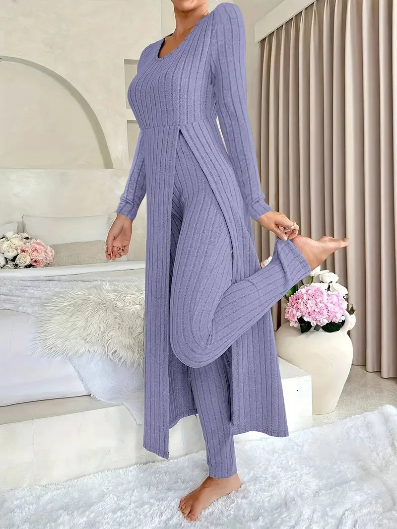 Autumn Casual Solid Set For Women Fashion O Neck Long Tops+High Waist Slim Pants 2 Piece Sets Lady Holiday Women's Clothing New