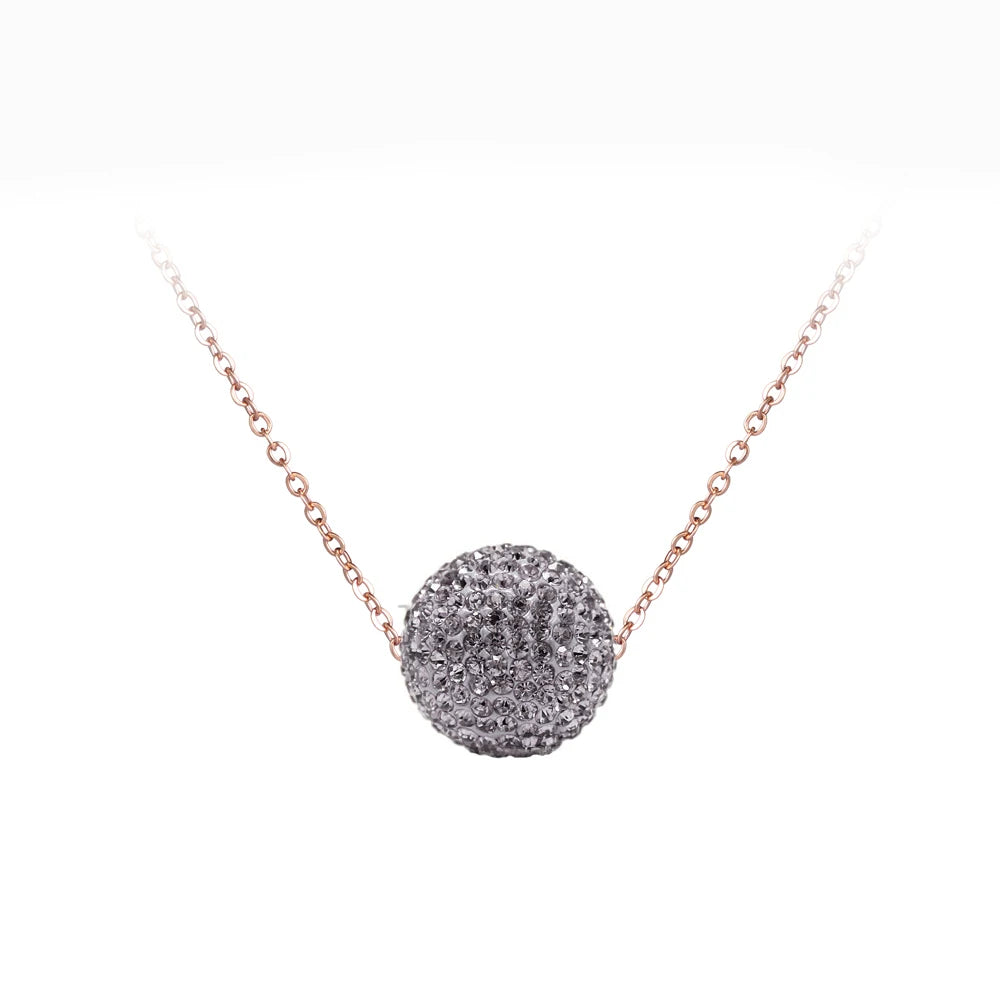 Crystal Disco Ball Pendant Necklace Rose Gold Color Stainless Steel Chain Link Necklaces Jewelry