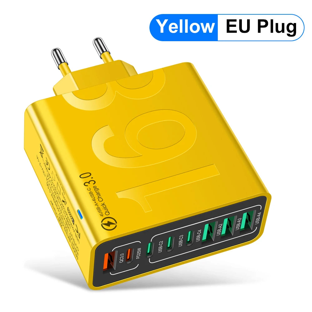 Multi Ports USB Charger 150W PD Fast Charging Phone Charger Adapter For iPhone 15 Samsung Xiaomi Type C EU/US Plug Wall Charger