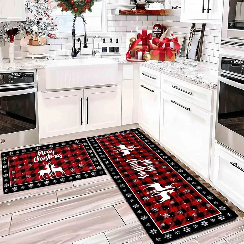 Plaid Christmas Tree Floor Mat Home Kitchen Absorbent Non-slip Mat Merry Christmas Decoration For Home
