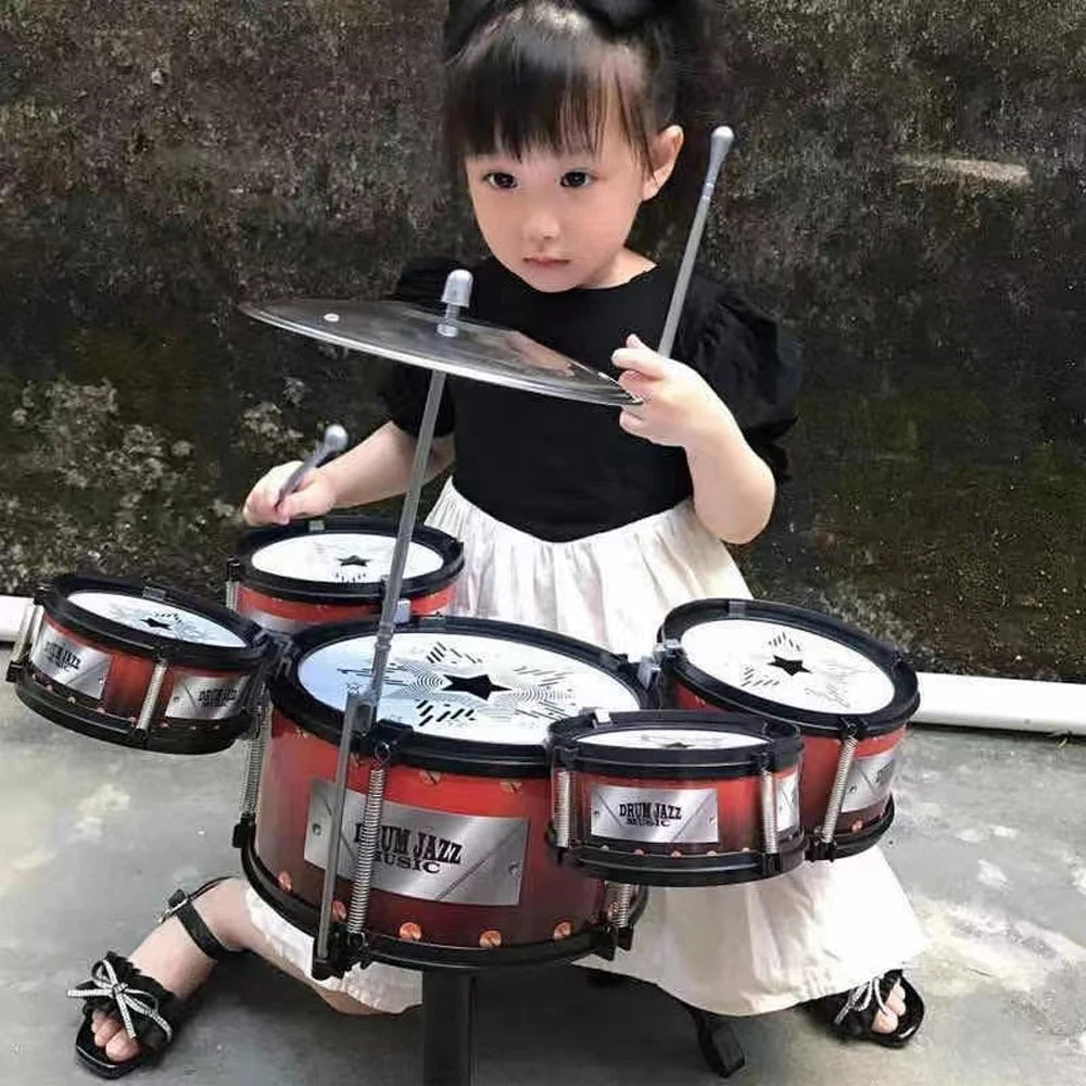 Jazz Drum Set for Kids 3 Drums / 5 Drums with Small Stool Drum Stick Set Music Instrument Educational Toys for Beginners Gifts
