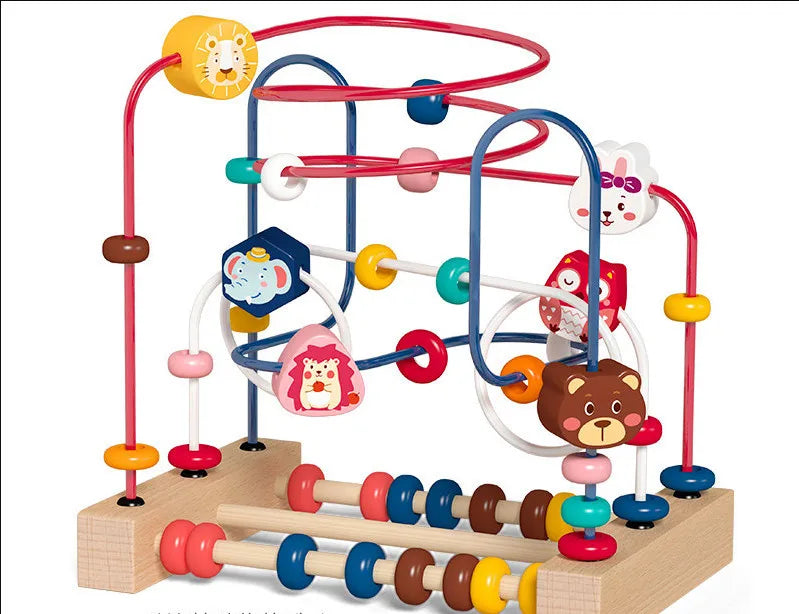 Montessori Wooden Toys Wooden Circles Bead Wire Maze Roller Coaster Toys Educational Wood Puzzles Boys Girls Kid Toy 6 Months