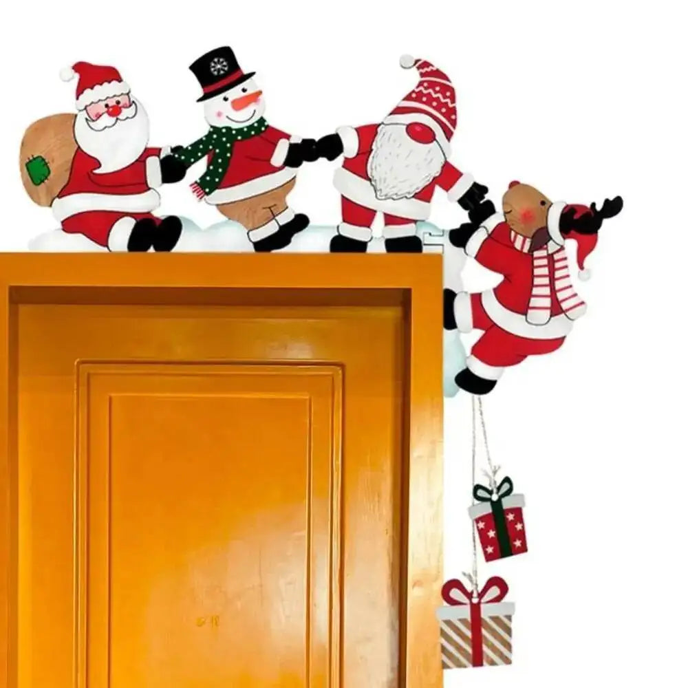 2026 New Wooden Santa Door Corner Decor Snowman Reindeer Pendant Christmas Cartoon Door Frame Decor Party Christmas Ornament