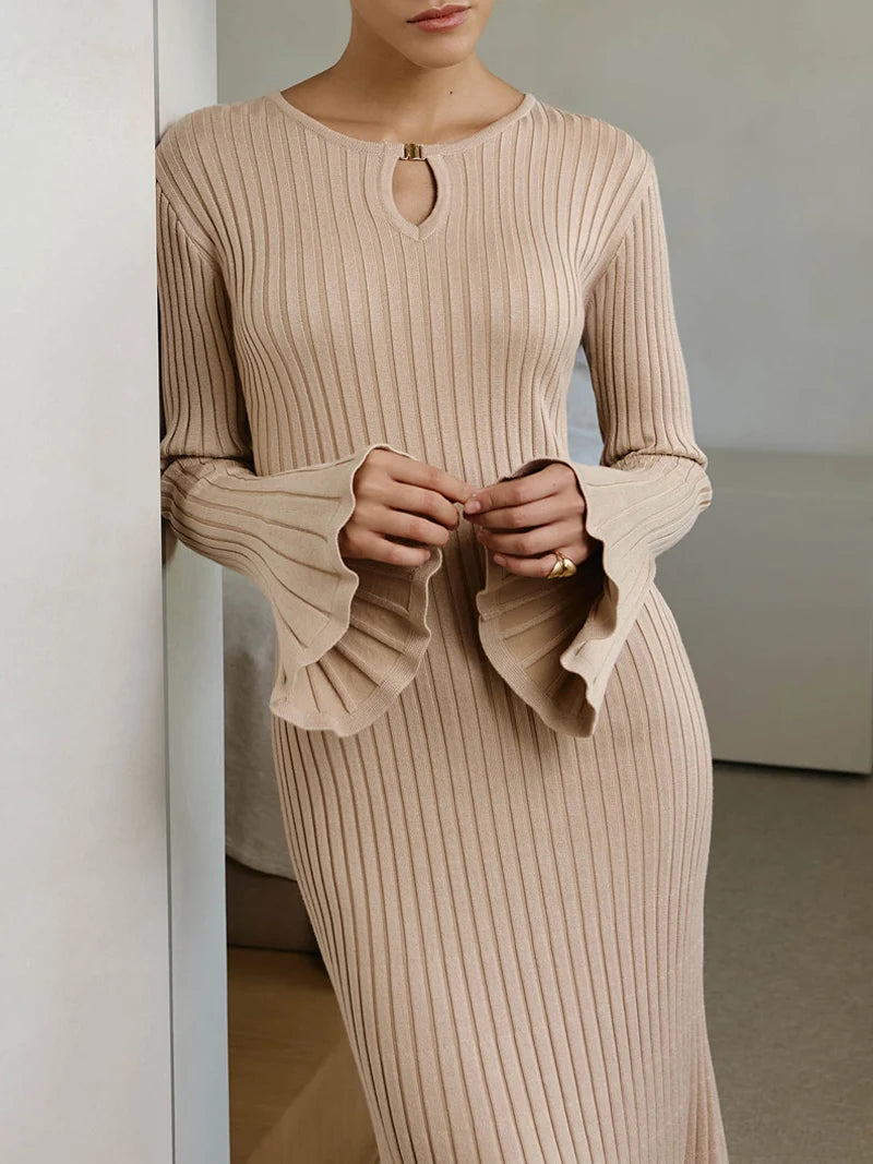 Sweater Dress For Women Fall Winter Bodycon Ribbed Knit Dress Elegant Midi Work Formal Christmas Party Dress