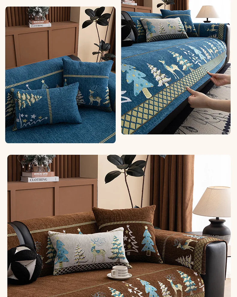 Chinese Style Chenille Sofa Slipcover, Couch Cover,  Pet Dog Friendly, Thick Plush Cover, Furniture, 1piece