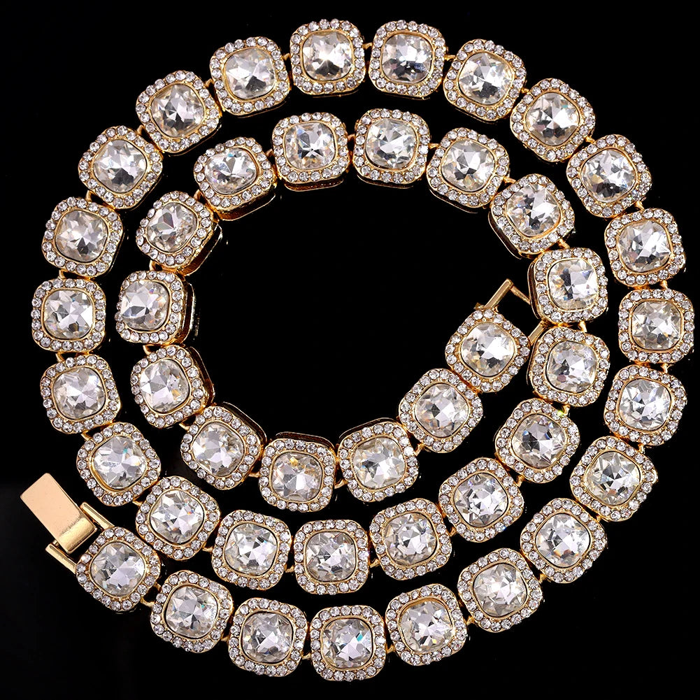 Iced Out Diamond Cuban Link Chain Necklace Men Women Rhinestone Paved Hip Hop Rhombus Cuban Necklaces Tennis Chain Jewelry Gift