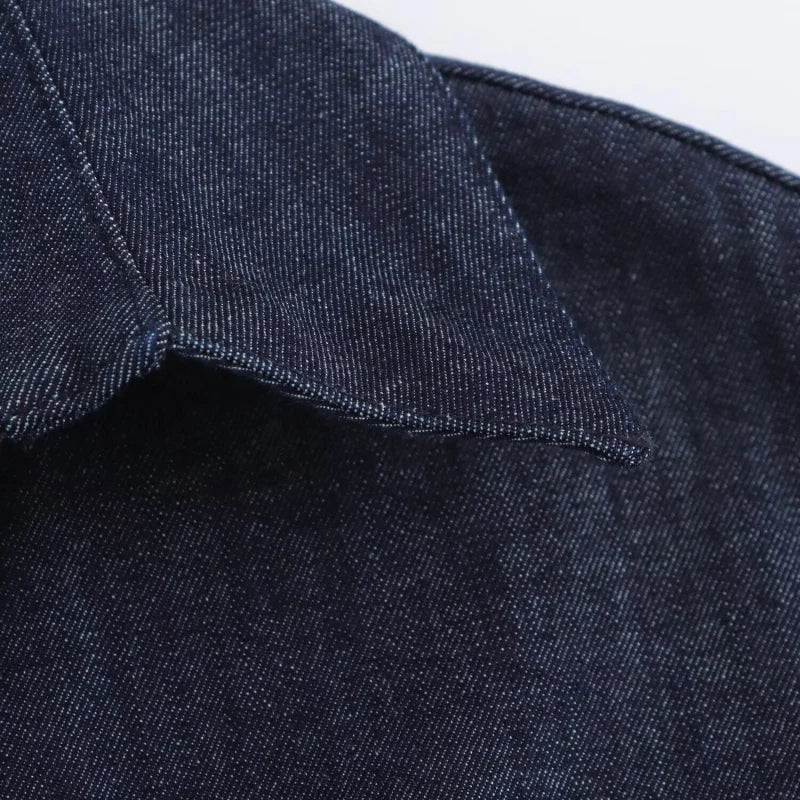 denim MIDI dress with lapel side zipper fashion wrinkle waist slim elegant dress