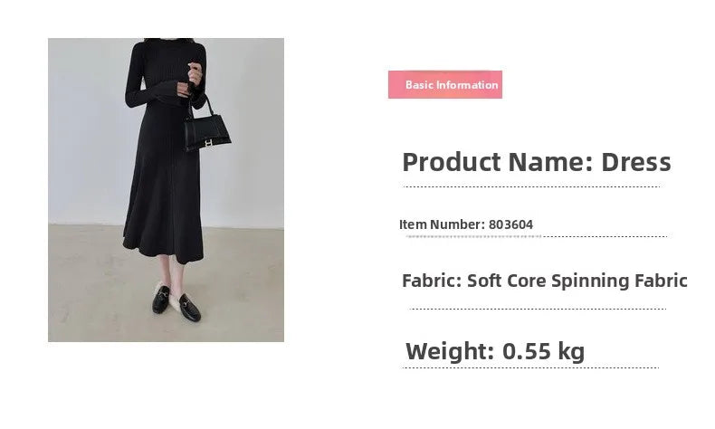 Elegant V-Neck Knitted Dress Slimming Long Skirt High Waist Bell Sleeve Unique Design Autumn Winter Women's Fashion Dress