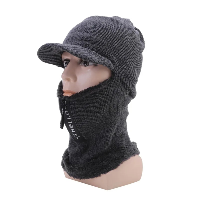 New Men, Women Winter Warm Wool Hat Outdoor Ear Protection Hats Warm Thick Bicycle Knitted Capd Scarf Windproof Visors Cap