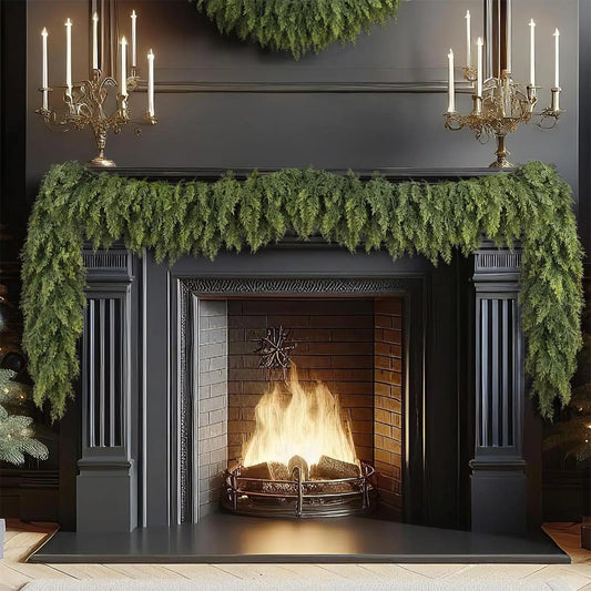 Christmas Cedar Garland Real Touch Winter Pine Garland for Mantle Holiday Atmosphere Props Party Supplies for Front Door Living
