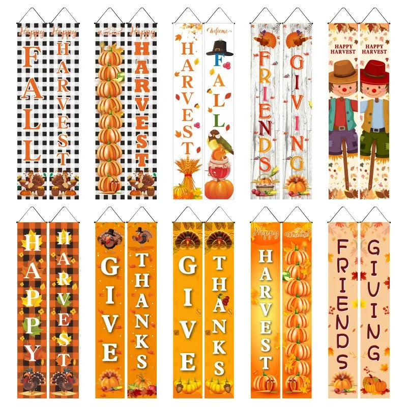 Thanksgiving Day Door Couplet Pumpkin Porch Hanging Banner Harvest Festival Party Decoration 2025 Autumn Farm Theme Party Decor
