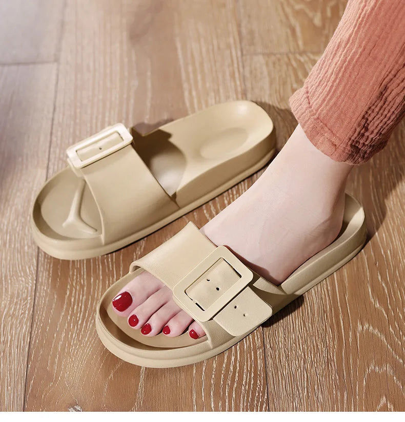 Comwarm Women's Summer Sandals 2025 New Flip-flops With Adjustable Bukle Fashion Outdoor Non-slip Beach Shoes House Flat Slides