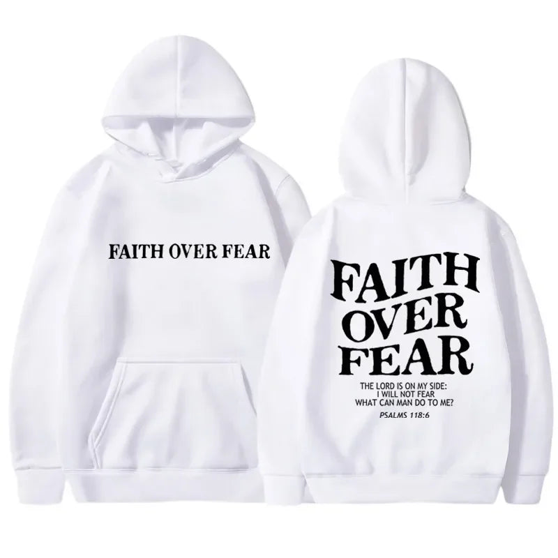 FAITH OVER FEAR Print Hoodies for Men Women Casual Long Sleeve Hooded