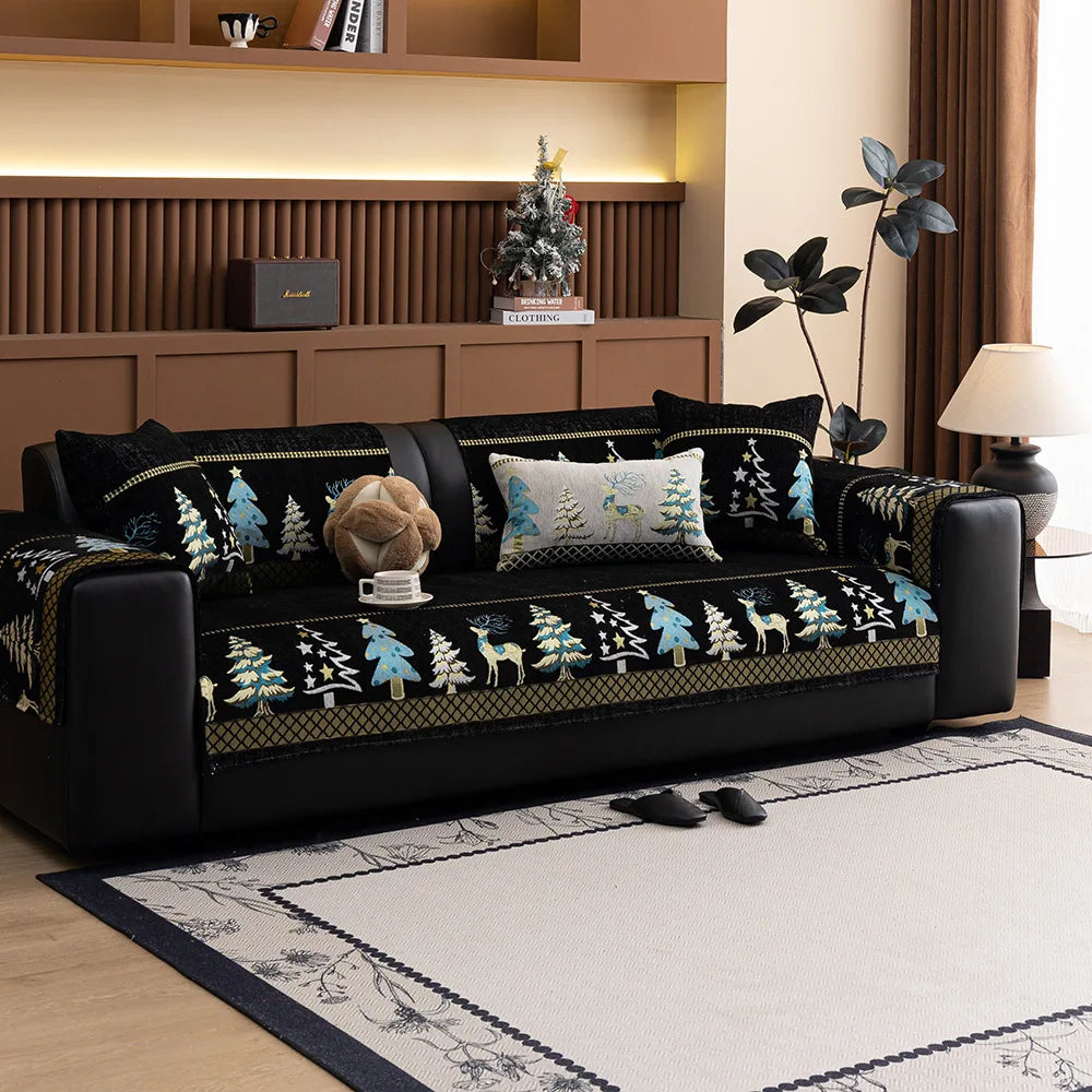 Chinese Style Chenille Sofa Slipcover, Couch Cover,  Pet Dog Friendly, Thick Plush Cover, Furniture, 1piece