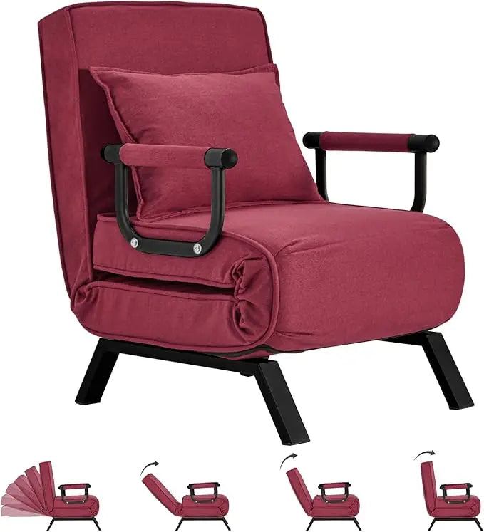 Convertible Bed Sleeper Chair,Tri-fold Upholstered Armchair Sleeper with Pillow,Folding Leisure Chaise Lounge Couch with 6 Angle