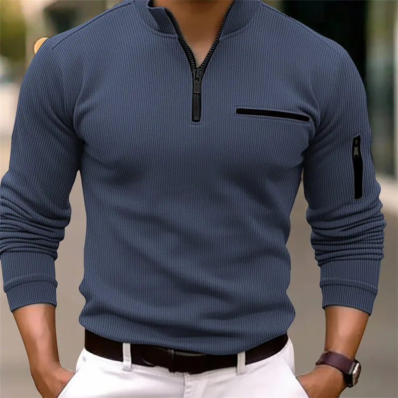 New light luxury light mature casual men sports  long  sleeve POLO shirt